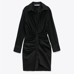 Zara Mini Dress Draped Linen Ruched Asymmetric Hem XS EUC